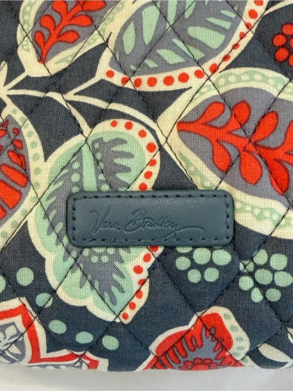Vera Bradley Gray Cosmetic Pouch with Red and Mint Leaf Print